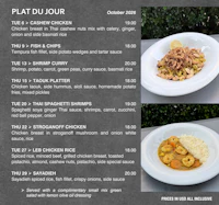 a menu with different types of food on it