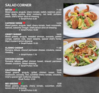 a menu for a restaurant with a variety of salads