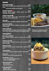 a menu with a variety of food and drinks