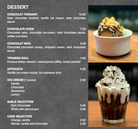 a menu with a variety of desserts on it