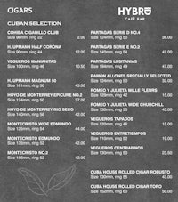 a menu for the hybrid cafe