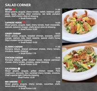 a menu for a restaurant with a variety of salads