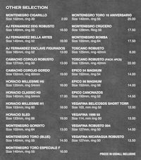a black and white menu with different types of food