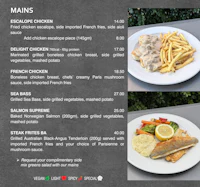 a menu with fish and fries on it