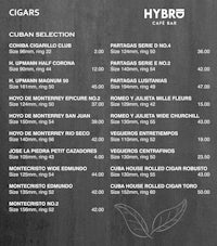 the menu for the hybrid cafe