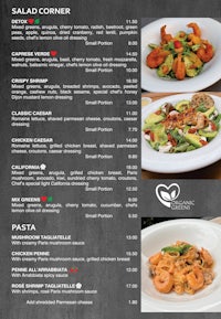 a menu for a restaurant with a variety of food