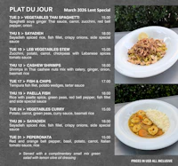 a menu showing different types of food on a plate