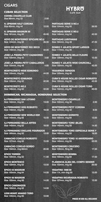 the menu of the hyrs