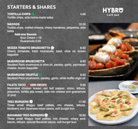 a menu with a variety of food on it