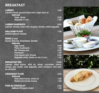a breakfast menu is shown on a table