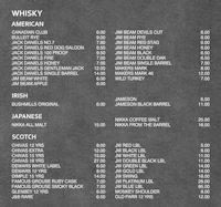 a black and white menu with prices on it