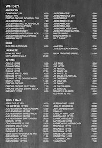 a chalkboard with a list of whiskeys on it