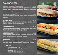 a menu showing different types of sandwiches